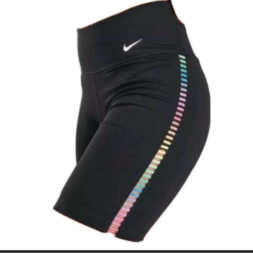 Nike Black Women's Bike Shorts with Rainbow Side Stripes 6.5in